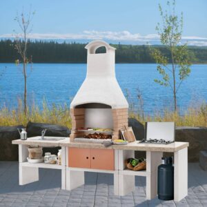 Palazzetti Marbella Outdoor BBQ Kitchen with twin Gas Hob and Sink in Peach